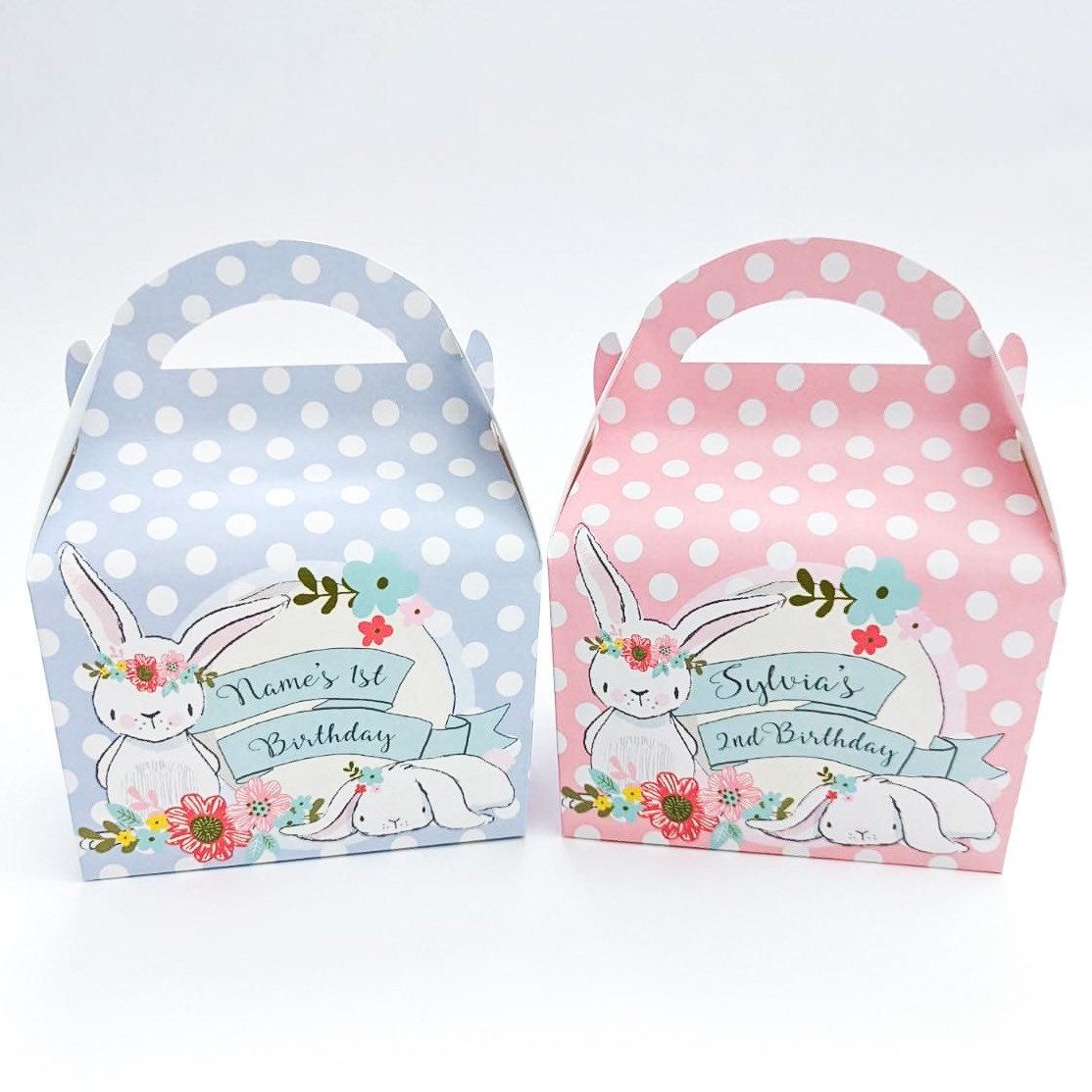 Bunny Rabbit Floral balloons Personalised Children’s Party Box Gift Bag Favour