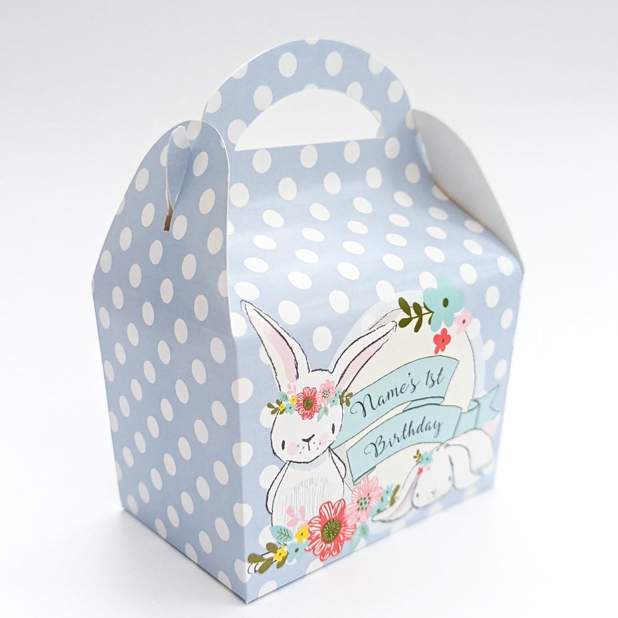 Bunny Rabbit Floral balloons Personalised Children’s Party Box Gift Bag Favour