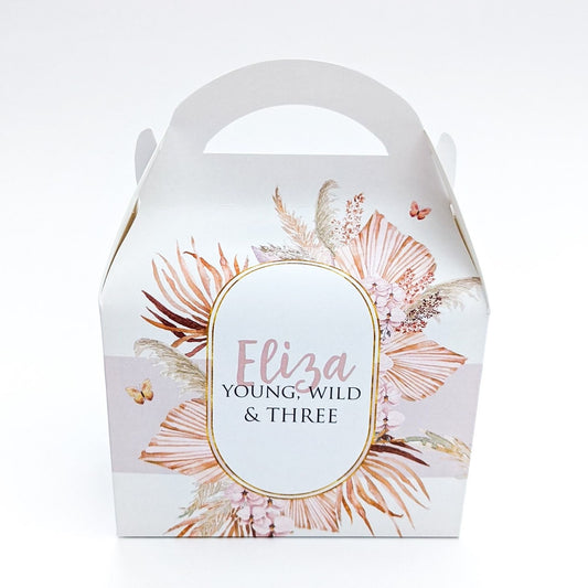 Watercolour boho floral  Personalised Children’s Party Box Gift Bag Favour