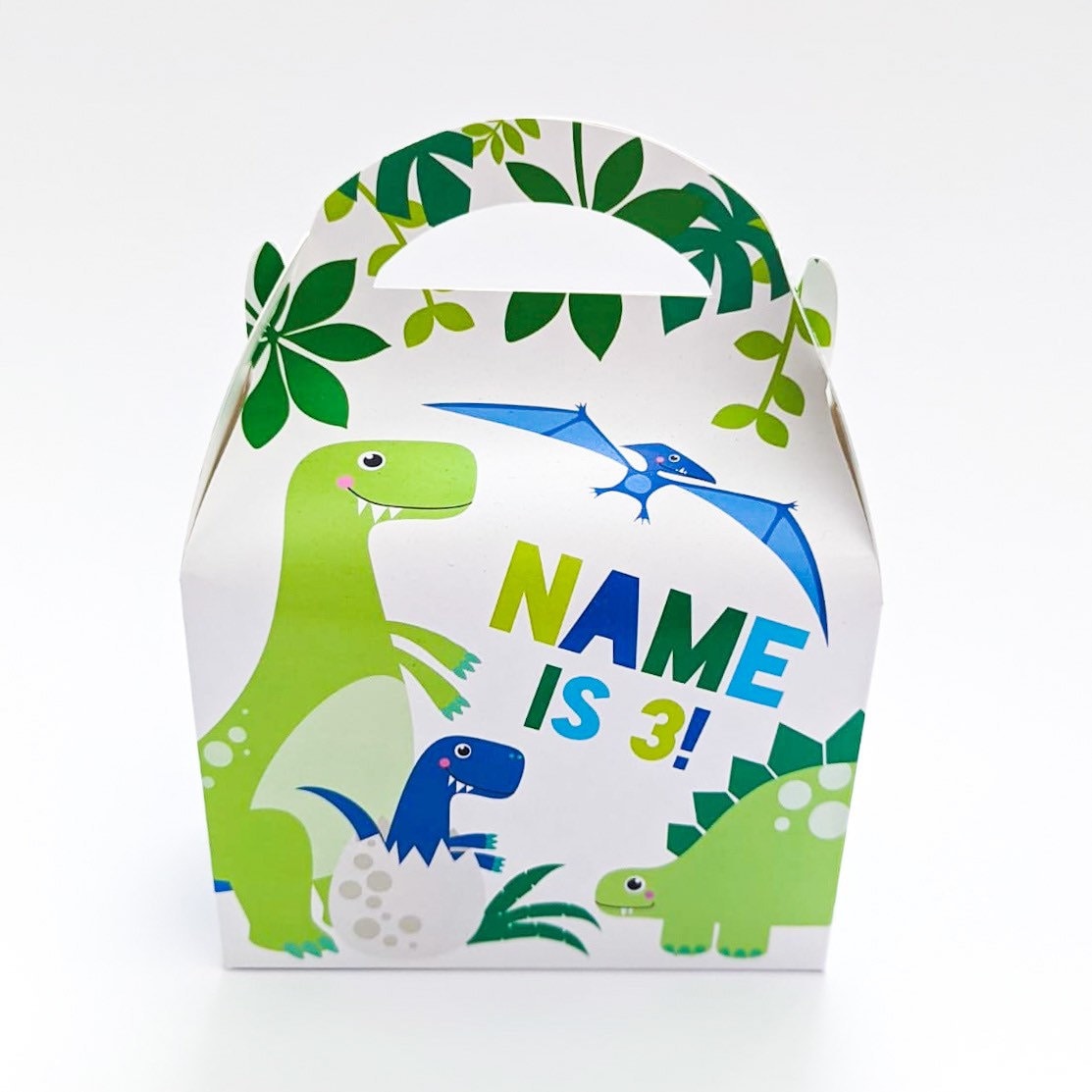 Dinosaurs various colours Personalised Children’s Party Box Gift Bag Favour