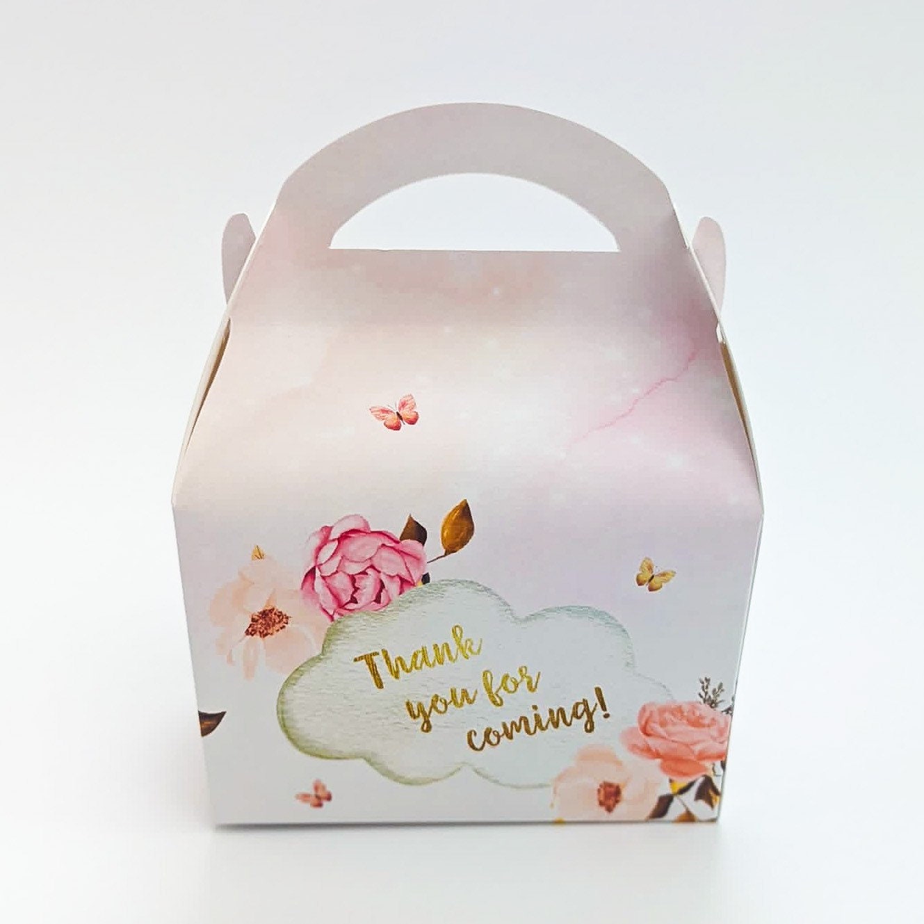 Pink floral boho rainbow Personalised Children’s Party Box Gift Bag Favour