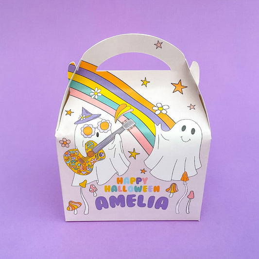 HALLOWEEN Hippie cute watercolor Personalised Children’s Party Box Gift Bag Favour