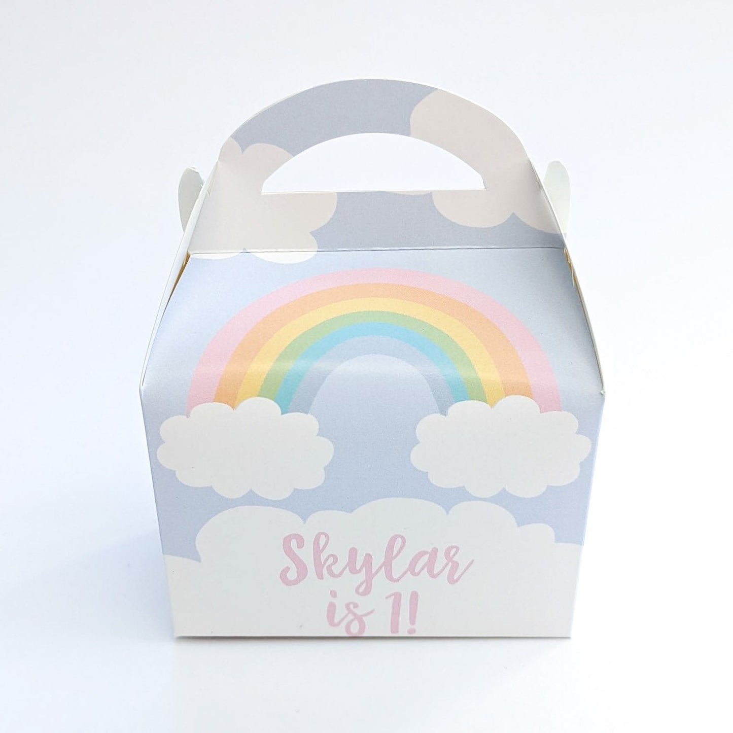 RAINBOW Pastel Pretty Personalised Children’s Party Box Gift Bag Favour