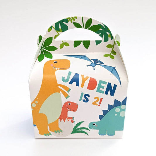 Dinosaurs various colours Personalised Children’s Party Box Gift Bag Favour