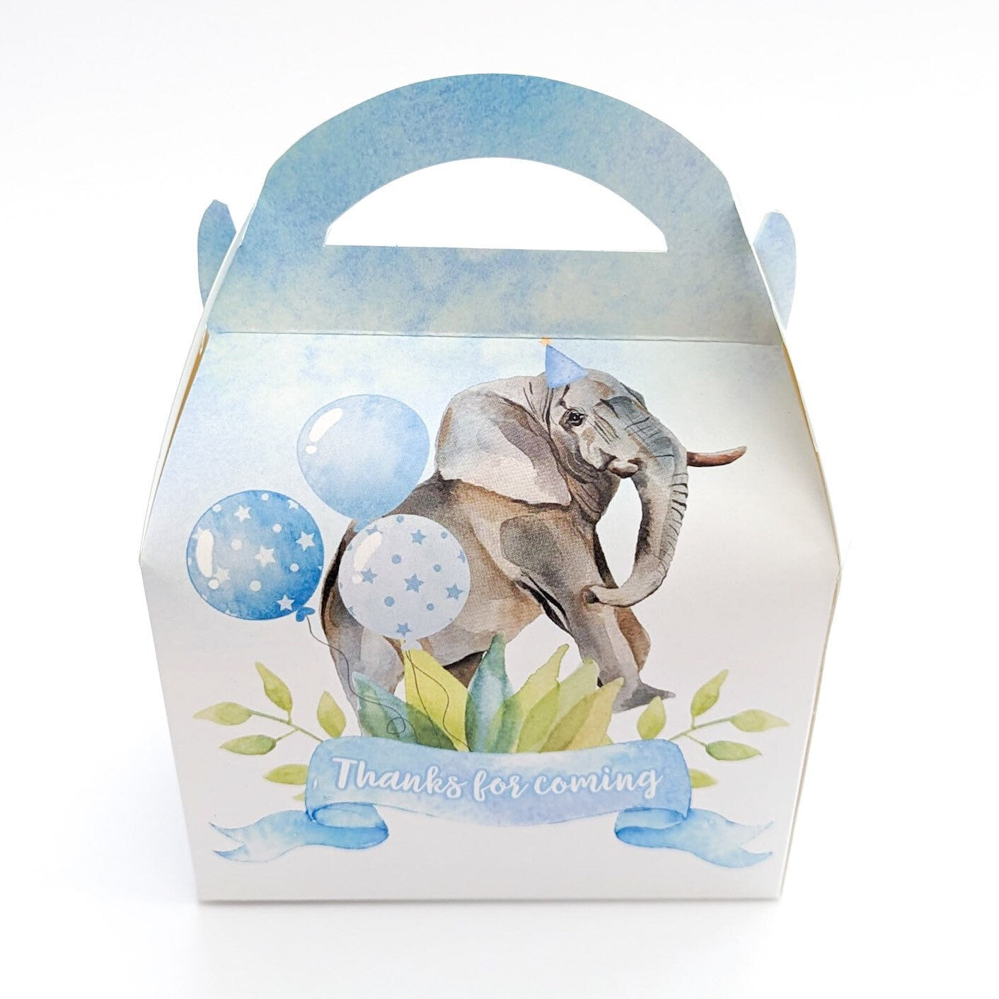 Watercolour blue jungle animals Personalised Children’s Party Box Gift Bag Favour