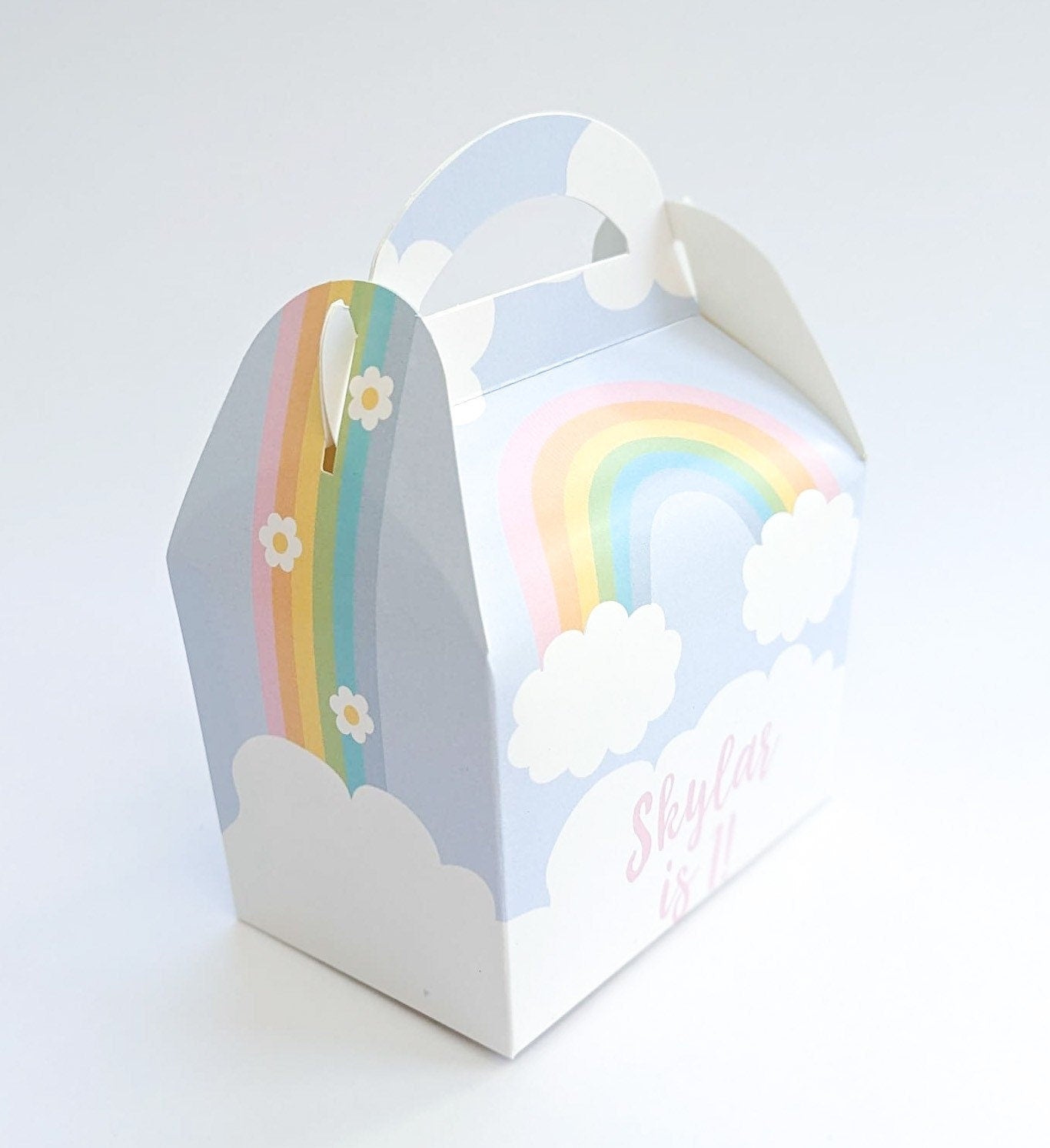 RAINBOW Pastel Pretty Personalised Children’s Party Box Gift Bag Favour