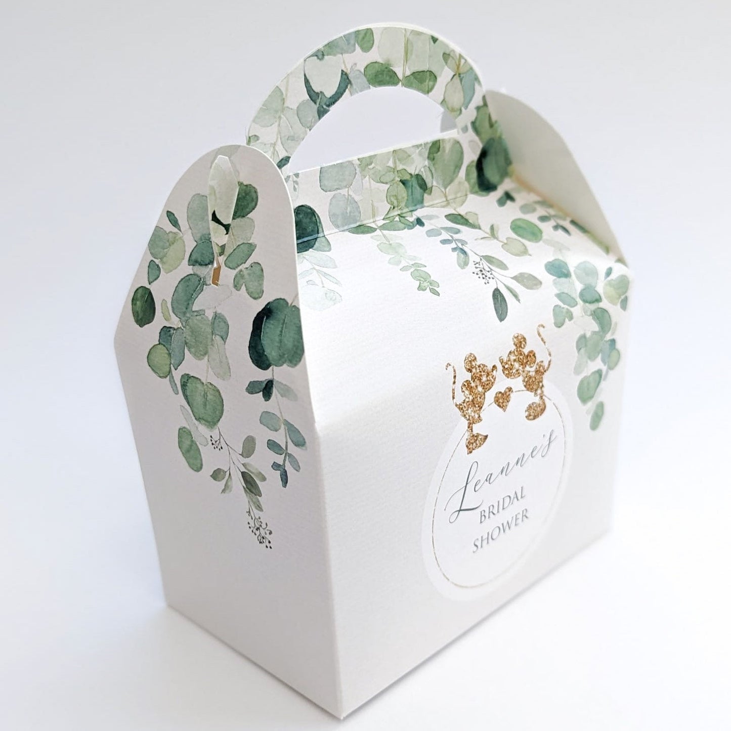 Watercolour Mickey Minnie wedding and bridal personalised gift treat boxes