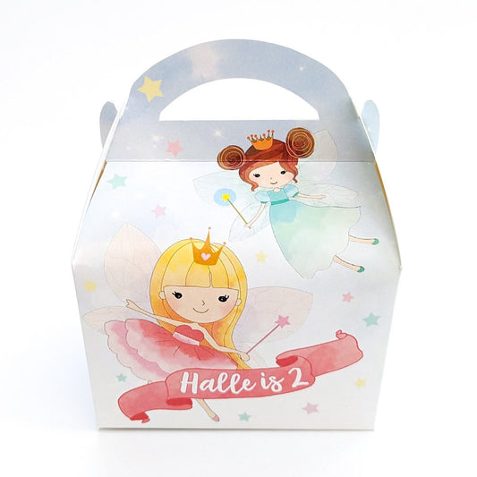 Fairy fairies fairytales Watercolour Personalised Children’s Party Box Gift Bag Favour