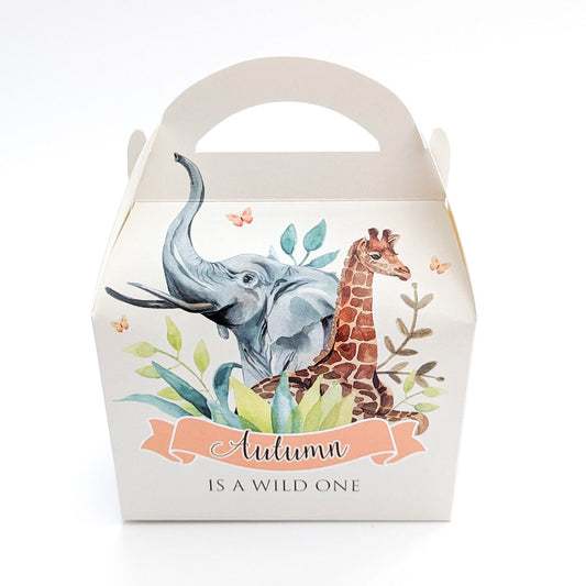 Watercolour jungle pink animals Personalised Children’s Party Box Gift Bag Favour
