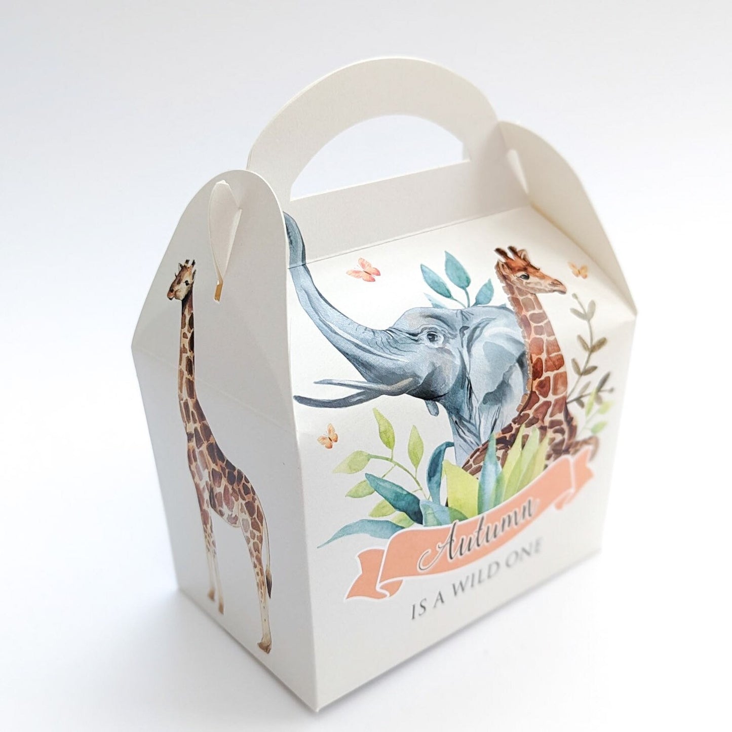 Watercolour jungle pink animals Personalised Children’s Party Box Gift Bag Favour