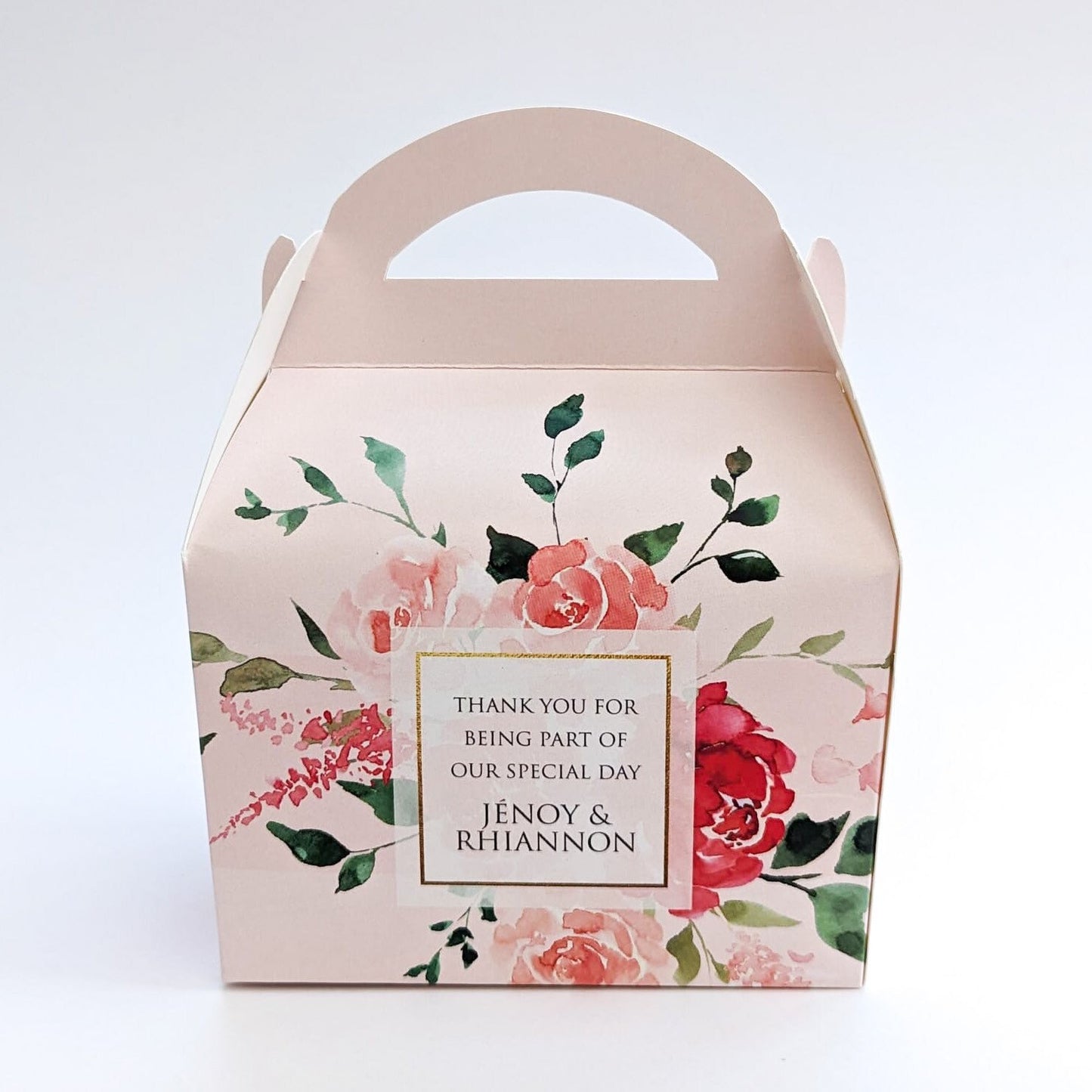 WEDDING Personalised Pink and Red Floral Wedding Favour Boxes Hen Party Bridal Shower Gift Box