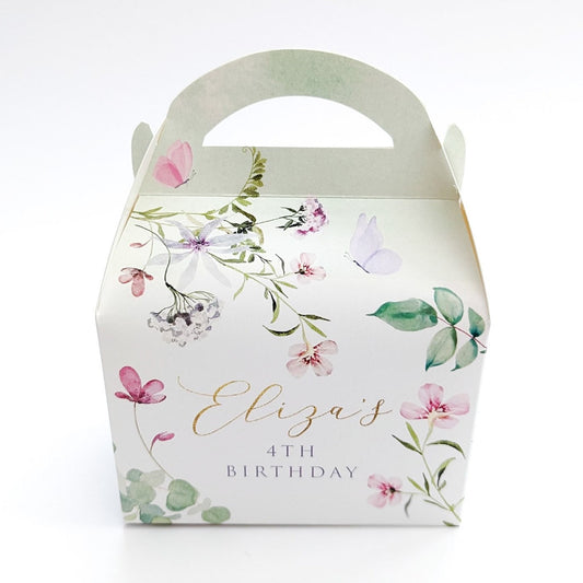 Watercolour floral secret garden  Personalised Children’s Party Box Wedding Bridal Shower Baby Shower Gift Bag Favour