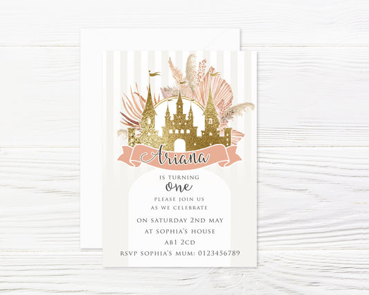 Personalised Boho Princess Invitations and Envelopes x 8