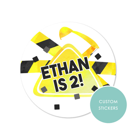 PERSONALISED STICKERS Multiple sizes  Personalised Construction and Diggers Sweet Cone Gift label