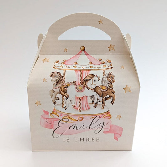 CAROUSEL Fairground Personalised Children’s Party Box Gift Bag Favour