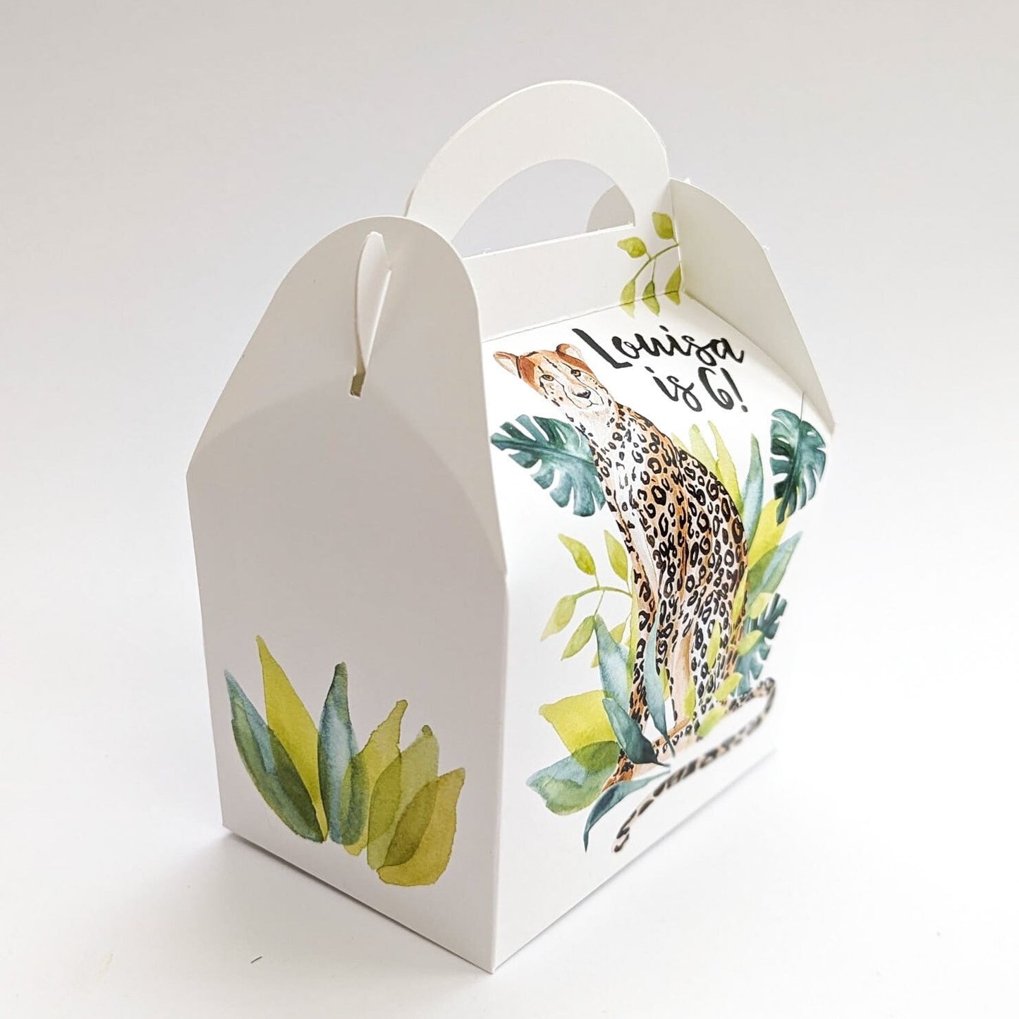 LEOPARD Jungle Personalised Children’s Party Box Gift Bag Favour