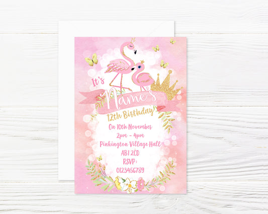 Personalised Flamingo Party Invitations and Envelopes x 8