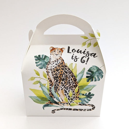 LEOPARD Jungle Personalised Children’s Party Box Gift Bag Favour
