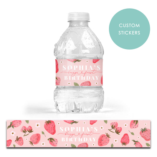 DRINK LABEL STICKERS x 7 Personalised Berry Sweet First Strawberry Labels