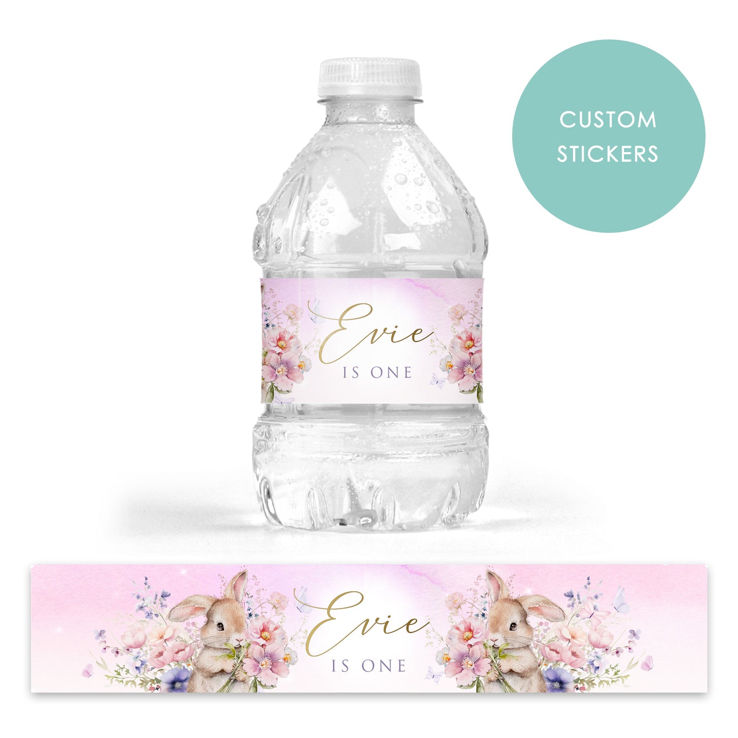 DRINK LABEL STICKERS x 7 Personalised Pink Bunny Rabbit Spring