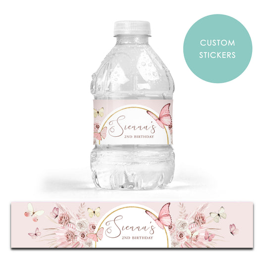 DRINK LABEL STICKERS x 7 Personalised Pretty Butterfly Boho Butterflies