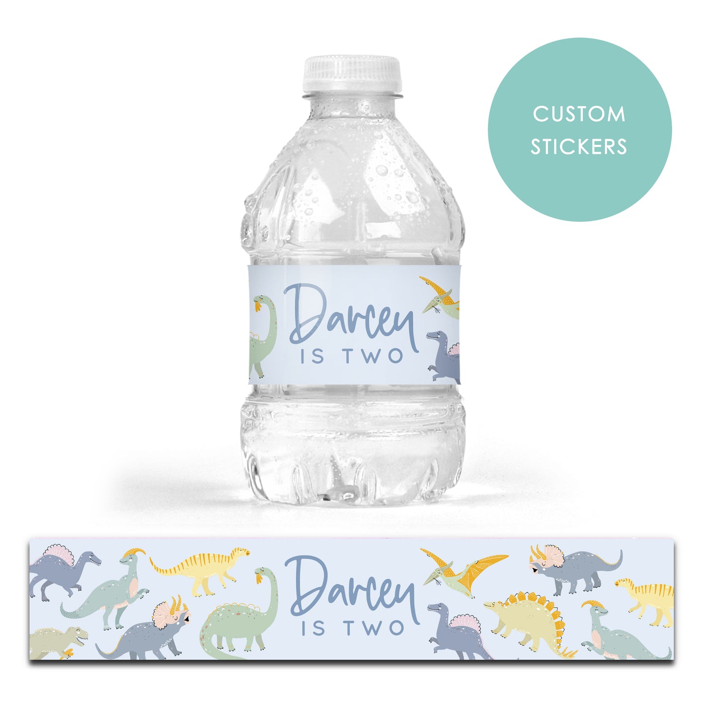 DRINK LABEL STICKERS x 7 Personalised Dinosaur Pastels Baby Boys Girls