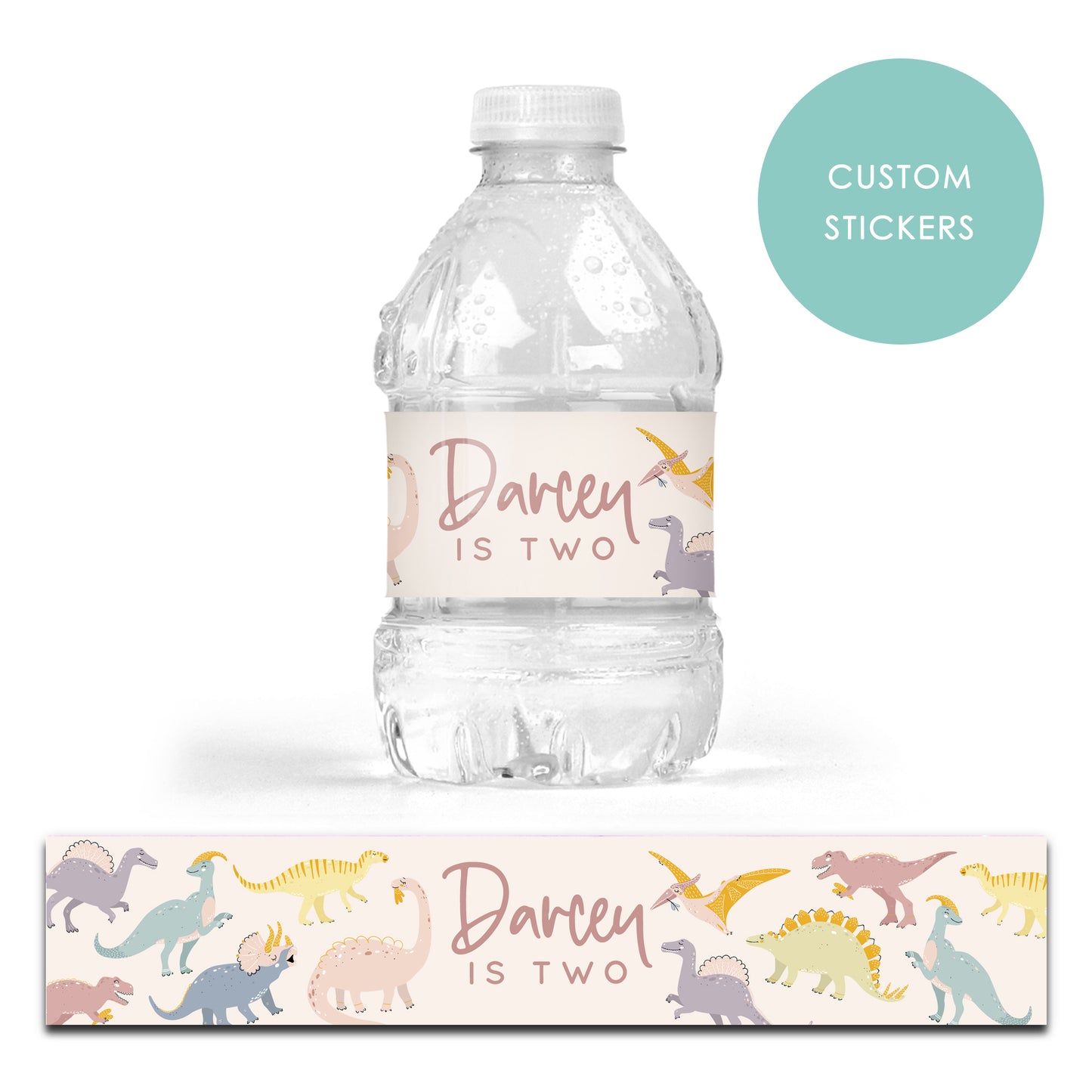 DRINK LABEL STICKERS x 7 Personalised Dinosaur Pastels Baby Boys Girls