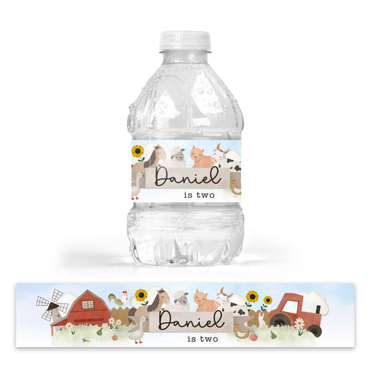 DRINK LABEL STICKERS x 7 Personalised Farm Animals Birthday