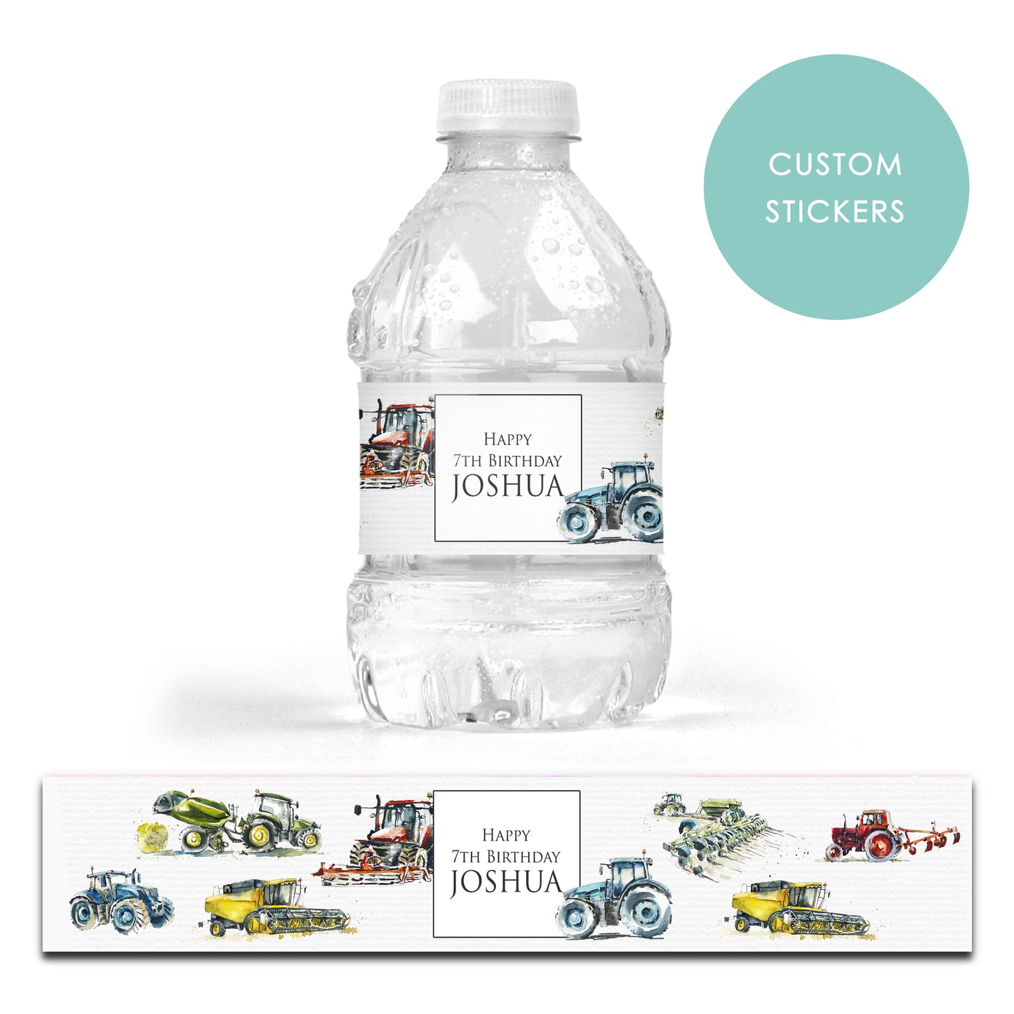 DRINK LABEL STICKERS x 7 Personalised Farm Machinery Tractors Combine Birthday