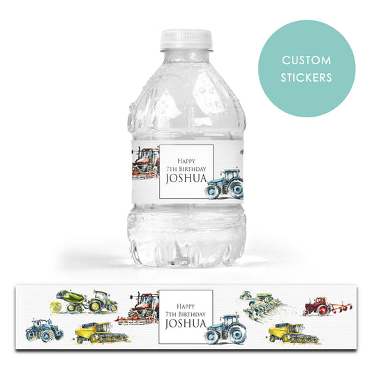 DRINK LABEL STICKERS x 7 Personalised Farm Machinery Tractors Combine Birthday
