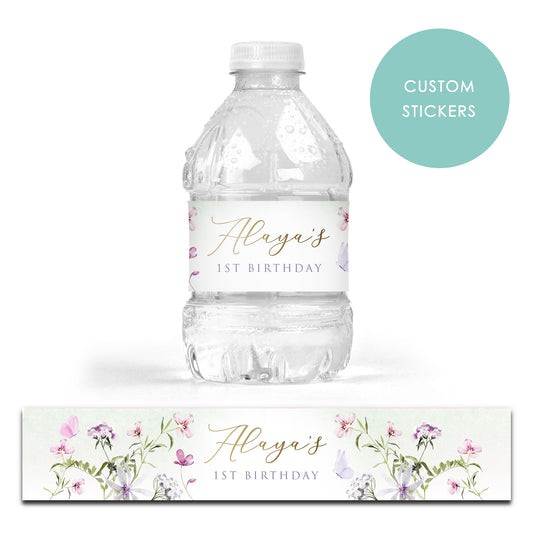 DRINK LABEL STICKERS x 7 Personalised Birthday Floral Flower Garden