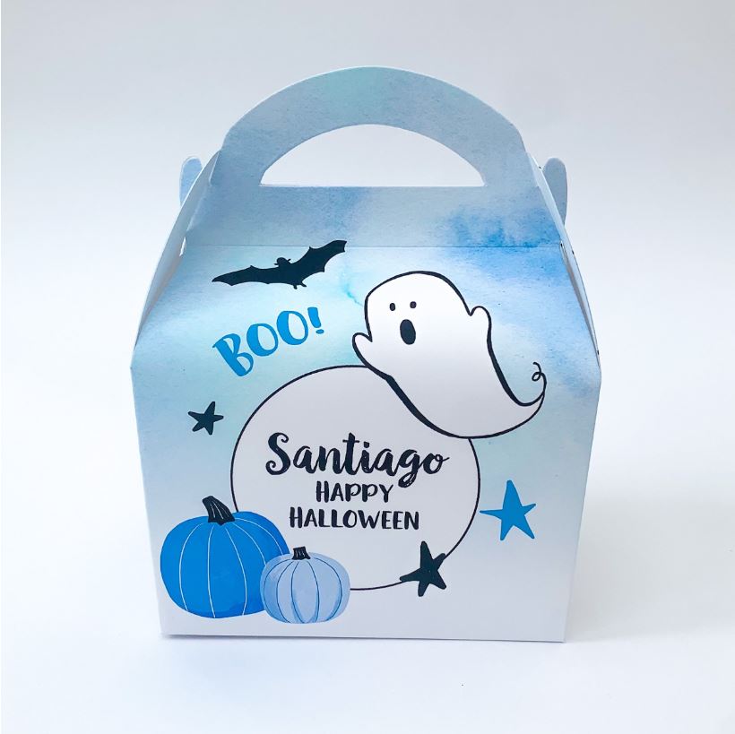 HALLOWEEN Blue Cute Personalised Children’s Party Box Gift Bag Favour