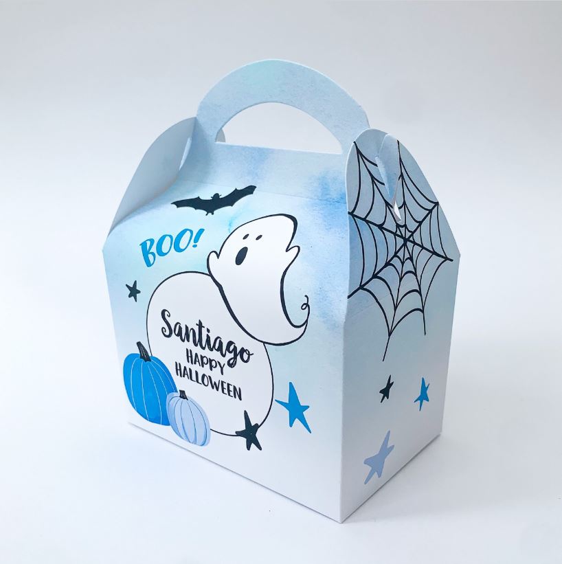 HALLOWEEN Blue Cute Personalised Children’s Party Box Gift Bag Favour