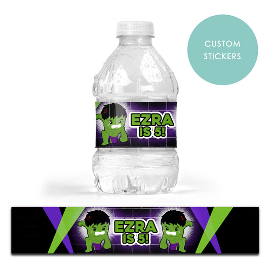 DRINK LABEL STICKERS x 7 Personalised Hulk Superhero Comic Book