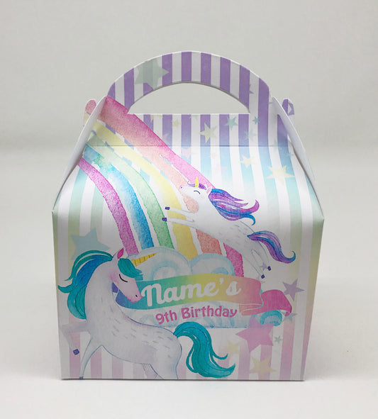 Watercolour Unicorns Pastel Rainbow Children’s Party Box Gift Bag Favour