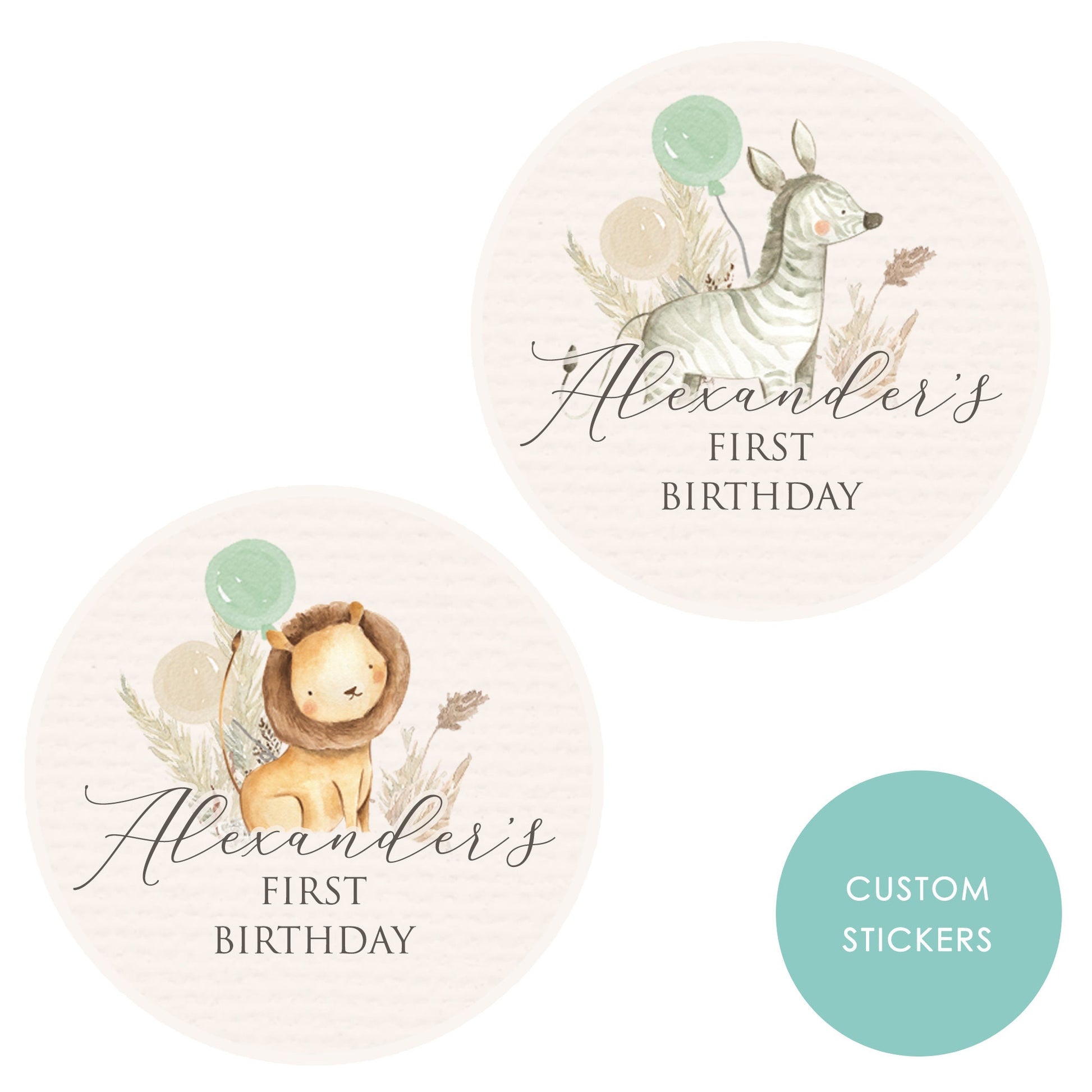 Personalized Safari Animal Stickers: Boho Jungle Birthday Labels