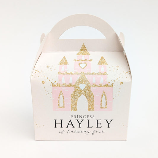 PRINCESS CASTLE watercolor Personalised Children’s Party Box Gift Bag Favour