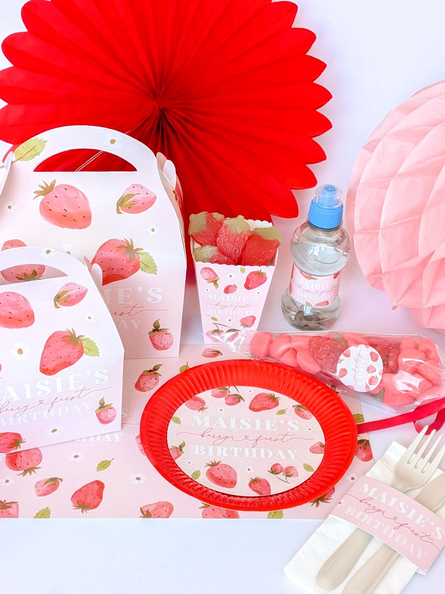 Berry Sweet Birthday Party Decor, Strawberry Theme Favour Boxes