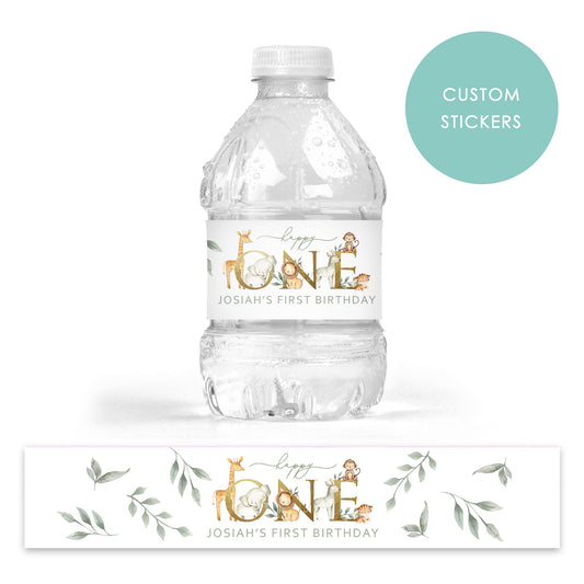 DRINK LABEL STICKERS x 7 Personalised Wild One Jungle Animals Lion Giraffe