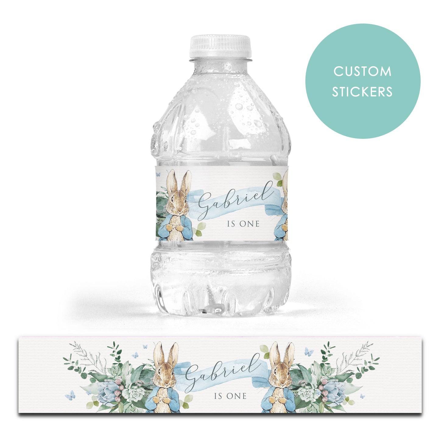 DRINK LABEL STICKERS x 7 Personalised Peter Rabbit Floral