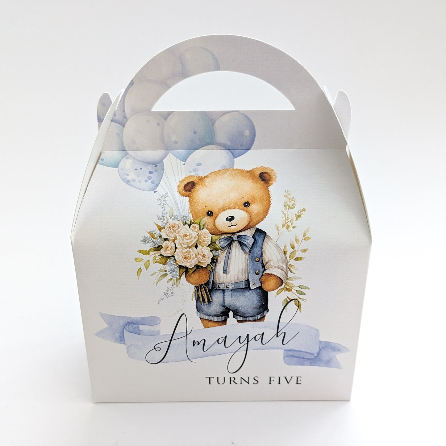 TEDDY BEAR Pretty Watercolour  Personalised Children’s Party Box Gift Bag Favour