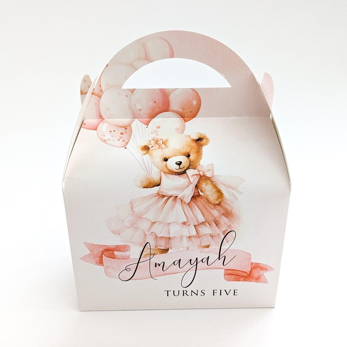 TEDDY BEAR Pretty Watercolour  Personalised Children’s Party Box Gift Bag Favour