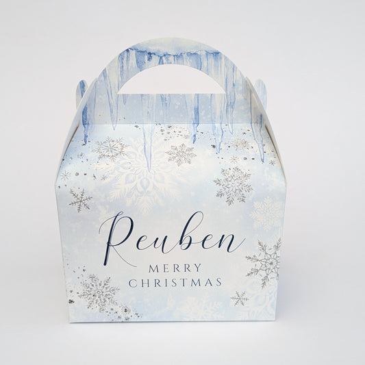 Personalised Winter Wonderland Snow Ice  Arctic Christmas Treat Boxes Advent Party Box favours
