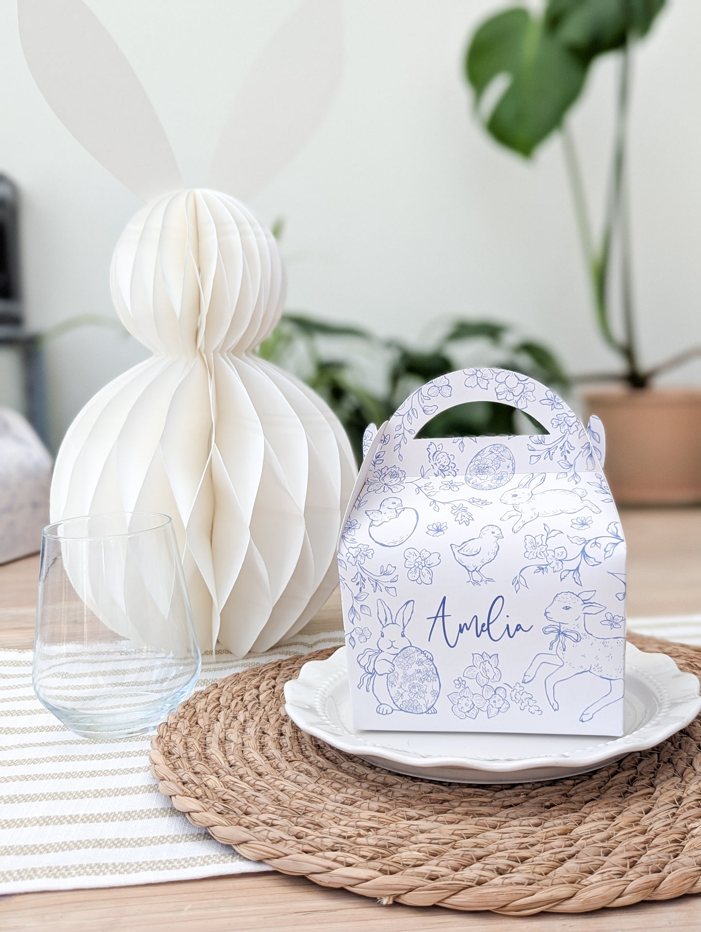 Personalised Easter Toile Treat Bags Favour Boxes in multiple colours