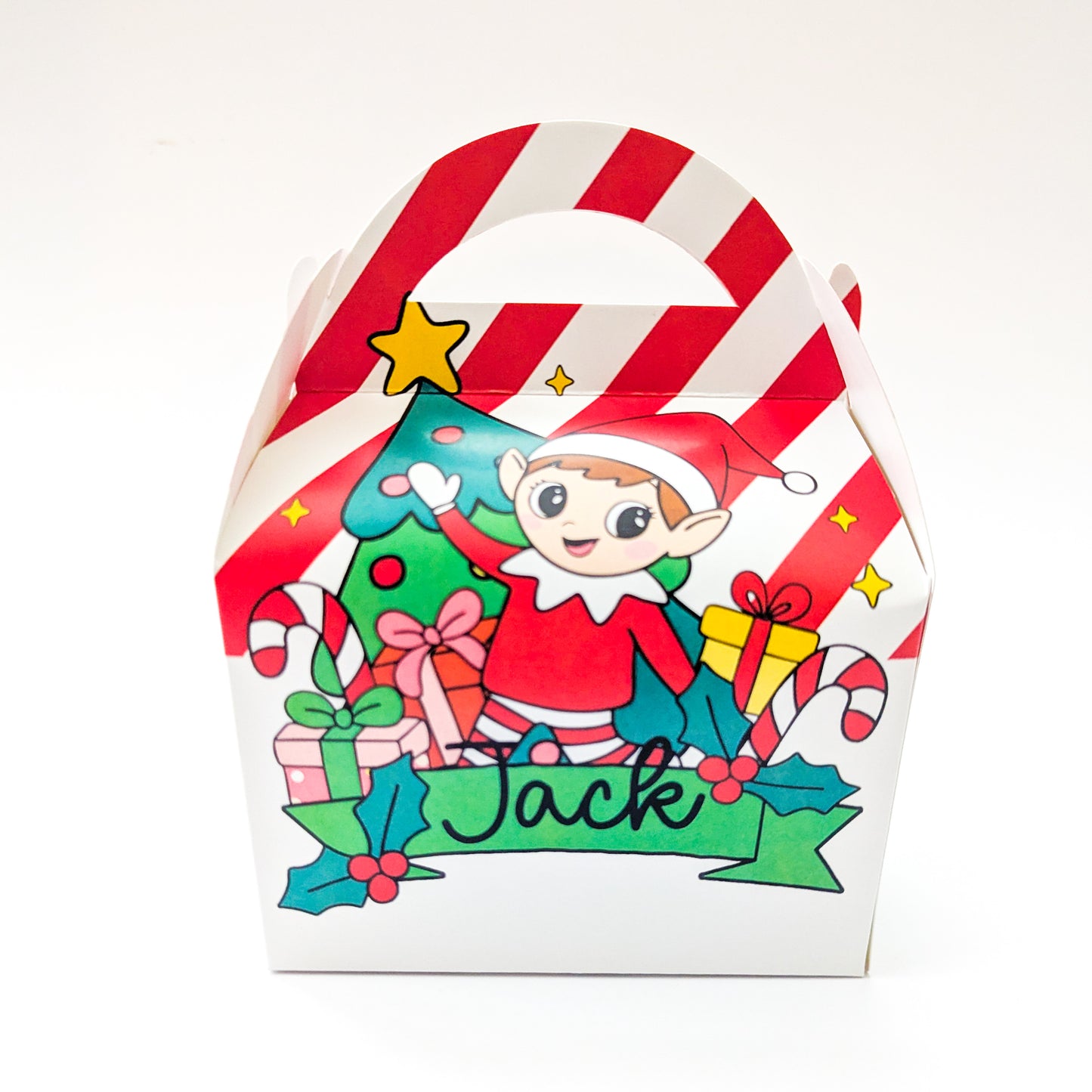 Personalised Elf Shelf I'm back return goodbye Christmas Treat Boxes Advent Party Box favours