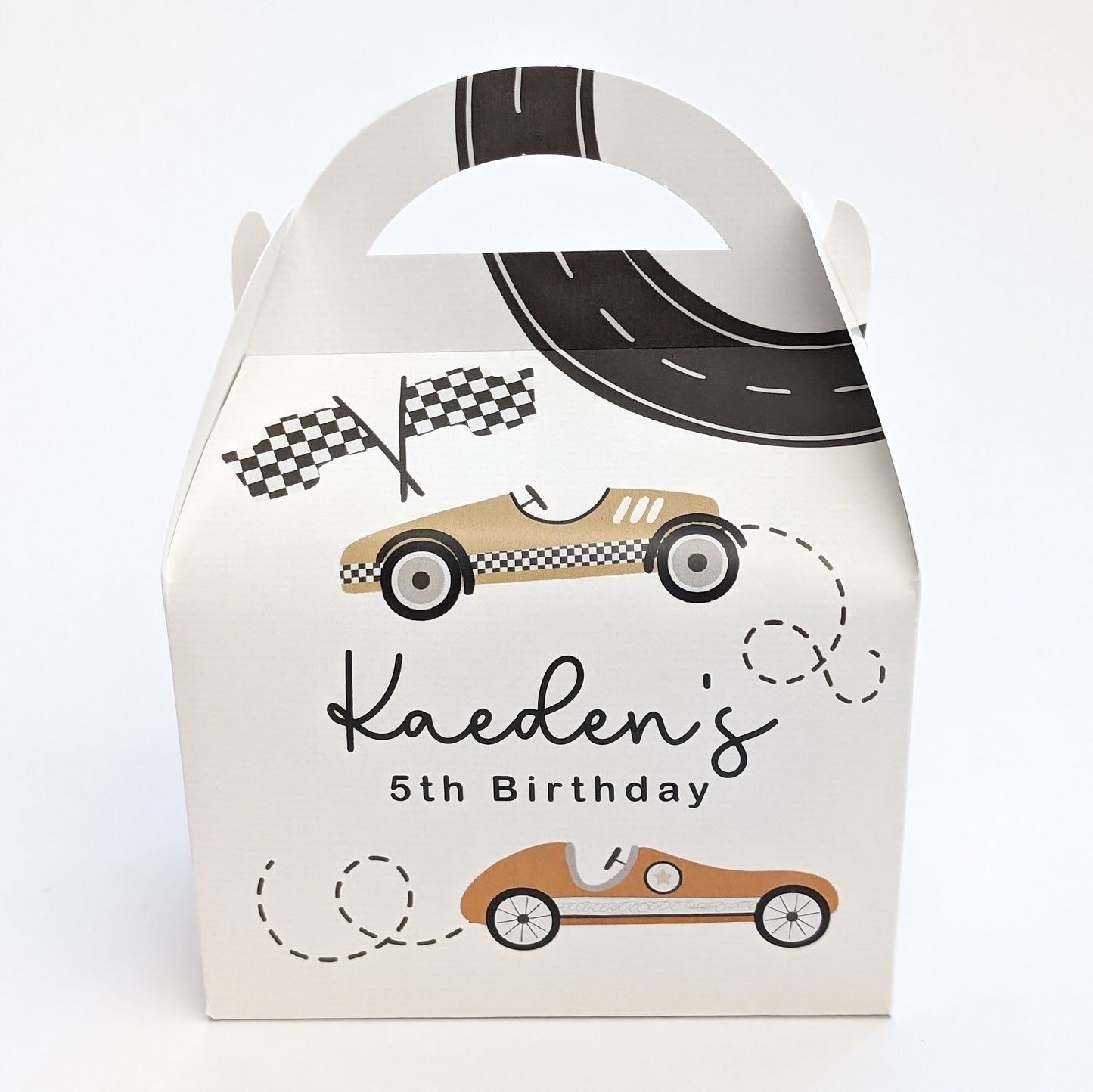 NEUTRAL Retro Cars Racing Driver Personalised Children’s Party Boxes Gift Bag Favour