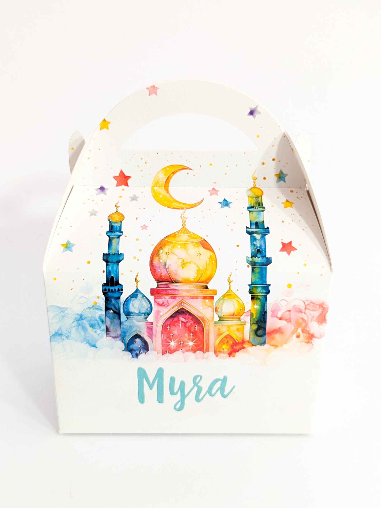 Personalised Eid Celebration Treat Boxes in Colourful Watercolour Design
