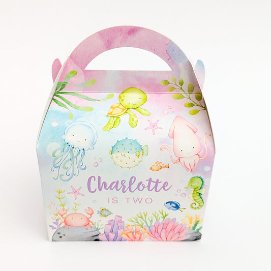 Under the Sea Pink Watercolour Seaside Ocean Underwater Ofishally  Personalised Children’s Party Box Gift Bag Favour