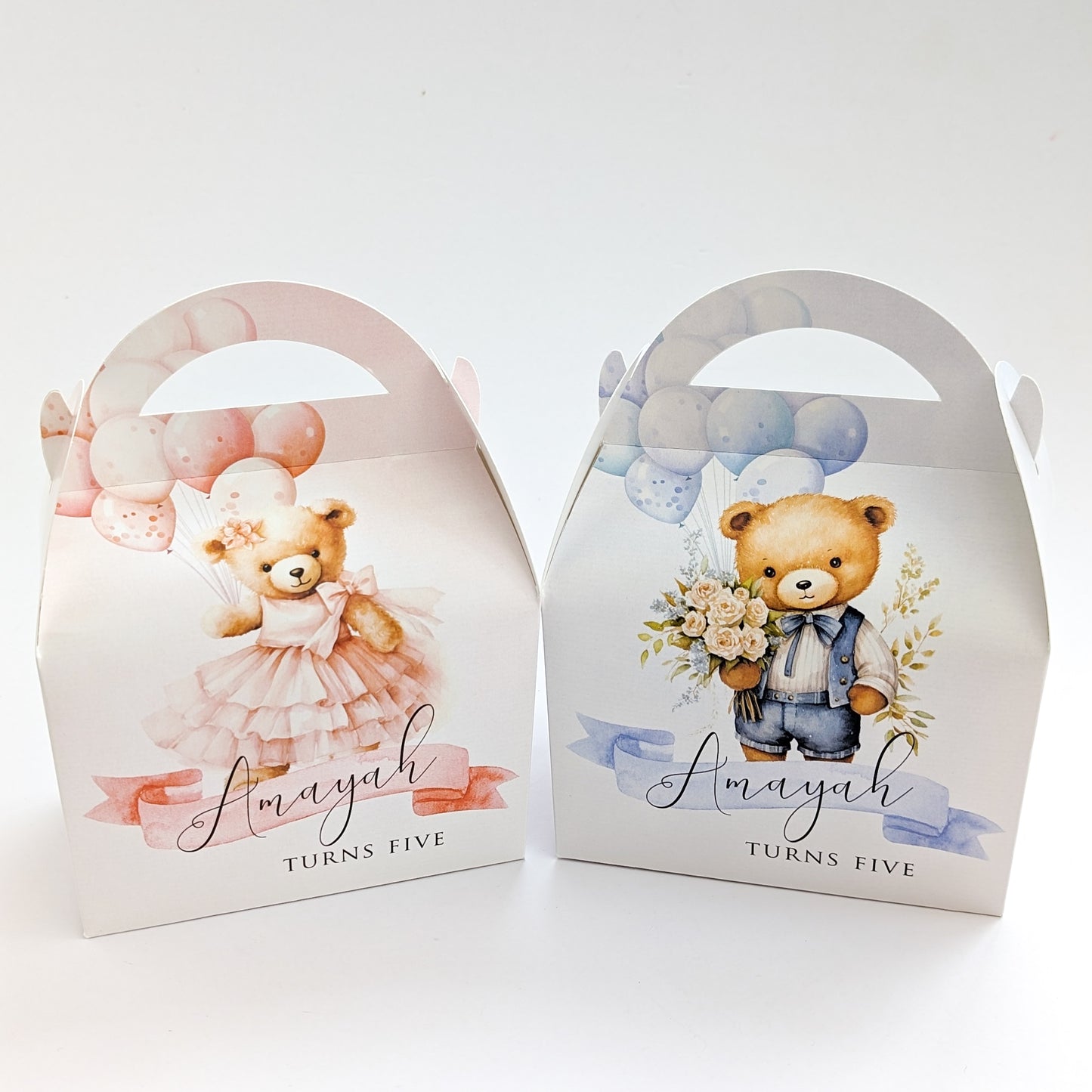 TEDDY BEAR Pretty Watercolour  Personalised Children’s Party Box Gift Bag Favour