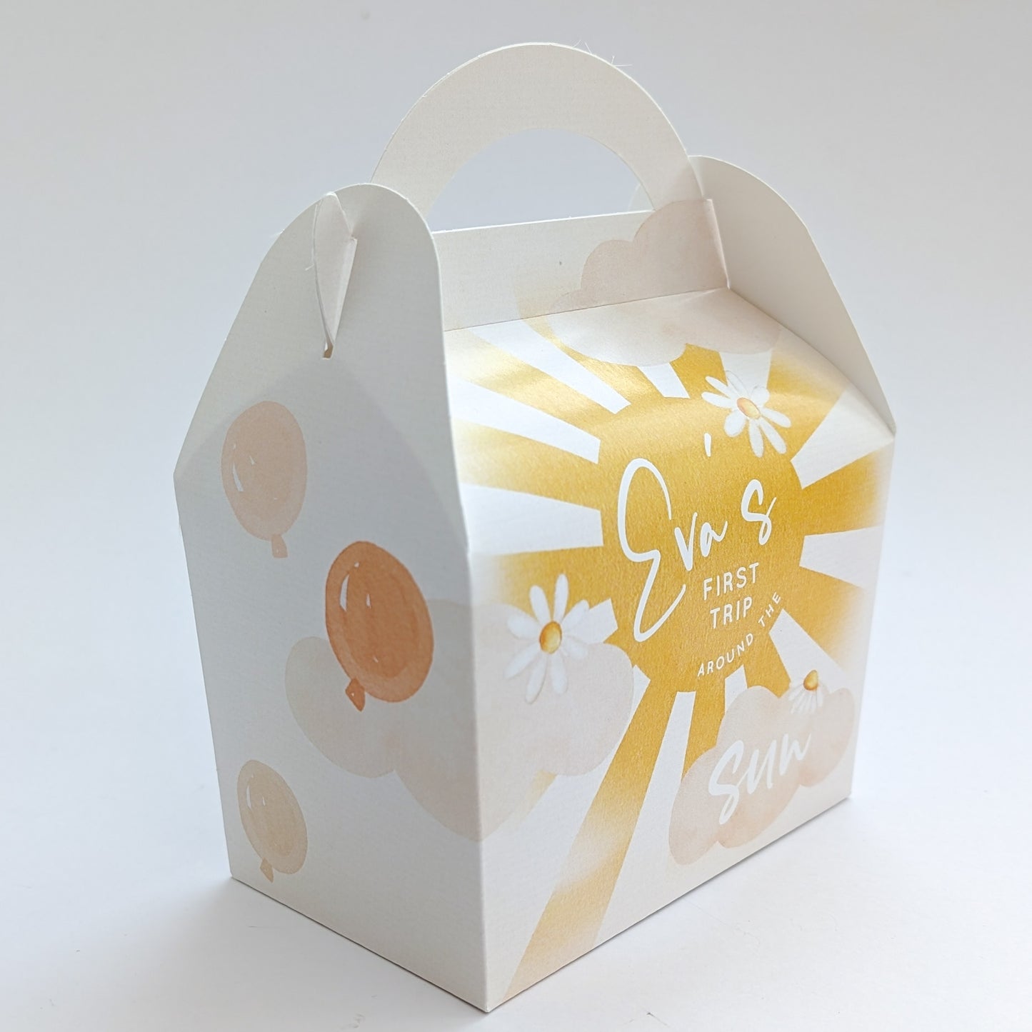 FIRST TRIP AROUND THE SUN Boho Sunshine Personalised Children’s Party Box Gift Bag Favour